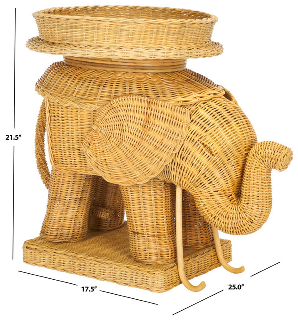 Safavieh Balford Sculptural Elephant Rattan Accent Table - Unique Organic Design For Stylish Living Spaces Natural SEA7038A