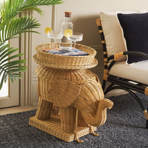 Safavieh Balford Sculptural Elephant Rattan Accent Table - Unique Organic Design For Stylish Living Spaces Natural SEA7038A
