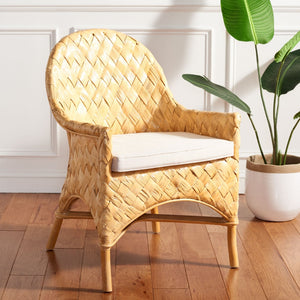 Safavieh Chorus Woven Dining Chair With Cushioned Comfort - Coastal Rattan & Abaca Design For Stylish Dining SEA7039A