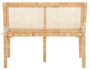 Safavieh Civility Coastal-Inspired Antique Webbing Sofa Bench - Durable Mahogany, Soft White Cushion Seating SEA7040A