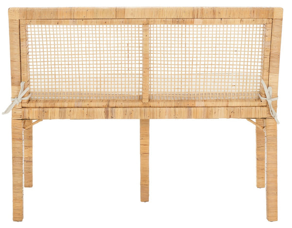 Safavieh Civility Coastal-Inspired Antique Webbing Sofa Bench - Durable Mahogany, Soft White Cushion Seating SEA7040A