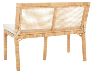 Safavieh Civility Coastal-Inspired Antique Webbing Sofa Bench - Durable Mahogany, Soft White Cushion Seating SEA7040A