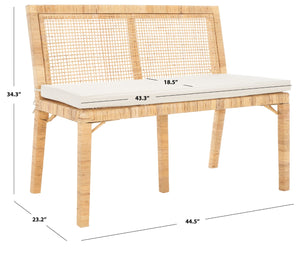 Safavieh Civility Coastal-Inspired Antique Webbing Sofa Bench - Durable Mahogany, Soft White Cushion Seating SEA7040A