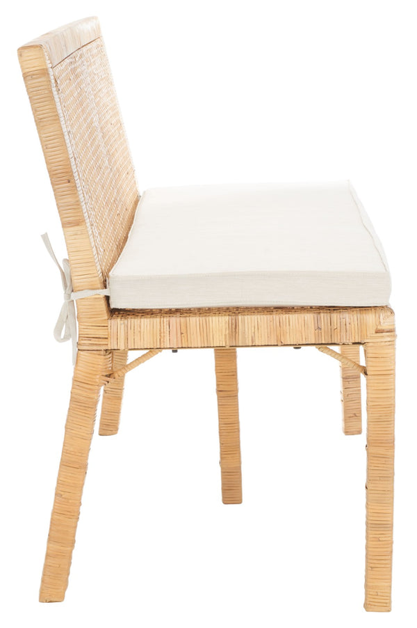 Safavieh Civility Coastal-Inspired Antique Webbing Sofa Bench - Durable Mahogany, Soft White Cushion Seating SEA7040A