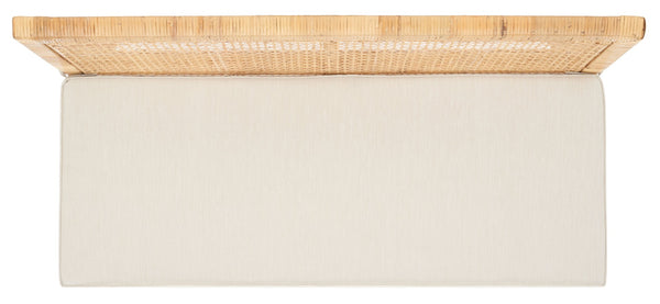 Safavieh Civility Coastal-Inspired Antique Webbing Sofa Bench - Durable Mahogany, Soft White Cushion Seating SEA7040A