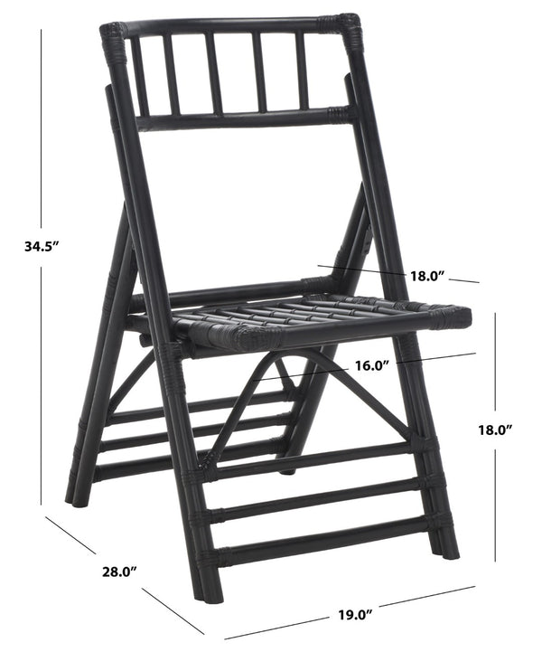 Safavieh MAJA RATTAN FOLDING ACCENT CHAIR - Stylish Minimalist Design for Indoor and Outdoor Versatility Black SEA7042A-SET2