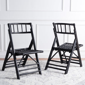 Safavieh MAJA RATTAN FOLDING ACCENT CHAIR - Stylish Minimalist Design for Indoor and Outdoor Versatility Black SEA7042A-SET2