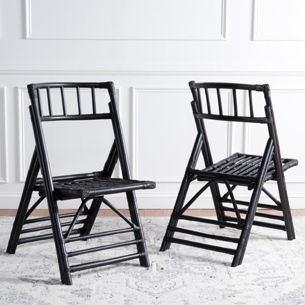 Safavieh MAJA RATTAN FOLDING ACCENT CHAIR - Stylish Minimalist Design for Indoor and Outdoor Versatility Black SEA7042A-SET2