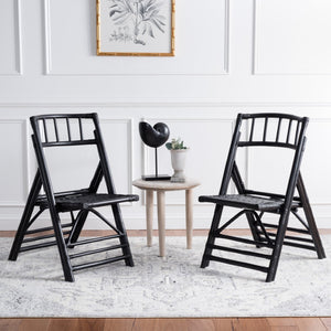 Safavieh MAJA RATTAN FOLDING ACCENT CHAIR - Stylish Minimalist Design for Indoor and Outdoor Versatility Black SEA7042A-SET2
