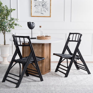 Safavieh MAJA RATTAN FOLDING ACCENT CHAIR - Stylish Minimalist Design for Indoor and Outdoor Versatility Black SEA7042A-SET2