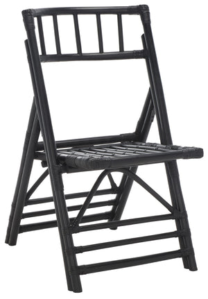 Safavieh MAJA RATTAN FOLDING ACCENT CHAIR - Stylish Minimalist Design for Indoor and Outdoor Versatility Black SEA7042A-SET2