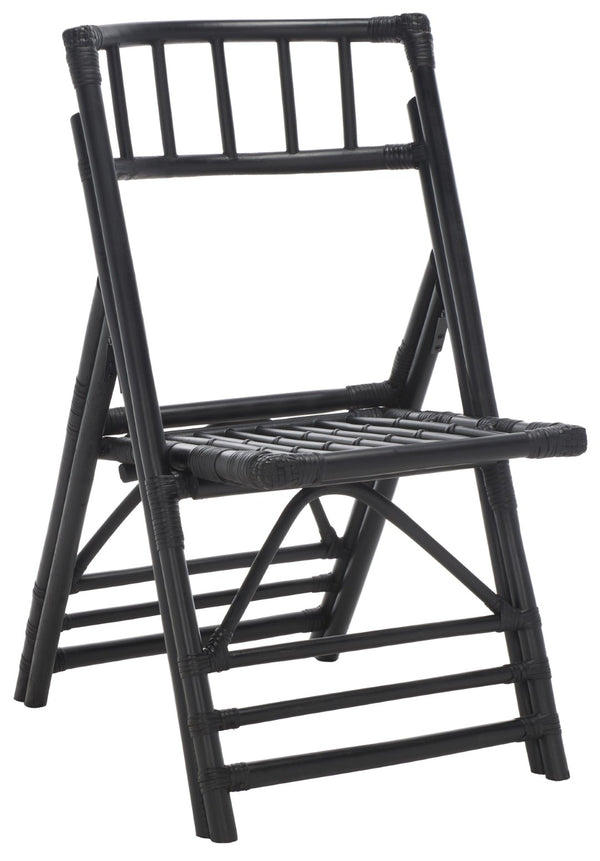 Safavieh MAJA RATTAN FOLDING ACCENT CHAIR - Stylish Minimalist Design for Indoor and Outdoor Versatility Black SEA7042A-SET2