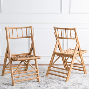 Safavieh MAJA RATTAN FOLDING ACCENT CHAIR - Stylish Minimalist Design for Indoor and Outdoor Versatility Honey SEA7042B-SET2