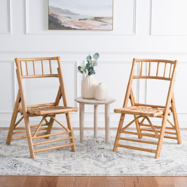Safavieh MAJA RATTAN FOLDING ACCENT CHAIR - Stylish Minimalist Design for Indoor and Outdoor Versatility Honey SEA7042B-SET2