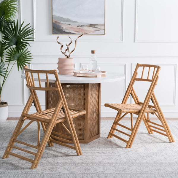 Safavieh MAJA RATTAN FOLDING ACCENT CHAIR - Stylish Minimalist Design for Indoor and Outdoor Versatility Honey SEA7042B-SET2