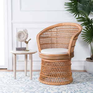 Safavieh Iola Swivel Accent Chair - Coastal Elegance With Plush Cushion For Stylish Living Spaces And Nooks Natural / White SEA7043A