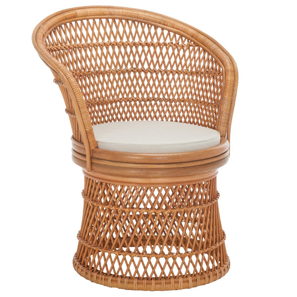 Safavieh Iola Swivel Accent Chair W/ Cushion XII23 Natural / White Rattan SEA7043A