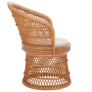 Safavieh Iola Swivel Accent Chair W/ Cushion XII23 Natural / White Rattan SEA7043A