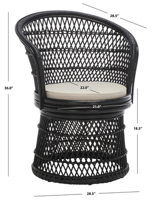 Safavieh Iola Swivel Accent Chair W/ Cushion XII23 Black / White Rattan SEA7043B