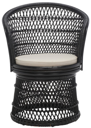 Safavieh Iola Swivel Accent Chair W/ Cushion XII23 Black / White Rattan SEA7043B
