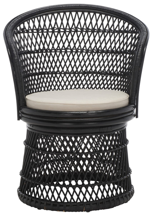 Safavieh Iola Swivel Accent Chair W/ Cushion XII23 Black / White Rattan SEA7043B