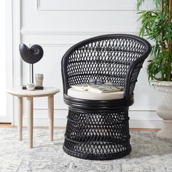 Safavieh Iola Swivel Accent Chair W/ Cushion XII23 Black / White Rattan SEA7043B