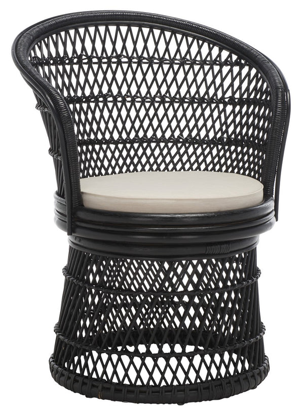 Safavieh Iola Swivel Accent Chair W/ Cushion XII23 Black / White Rattan SEA7043B