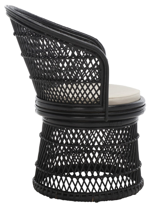 Safavieh Iola Swivel Accent Chair W/ Cushion XII23 Black / White Rattan SEA7043B