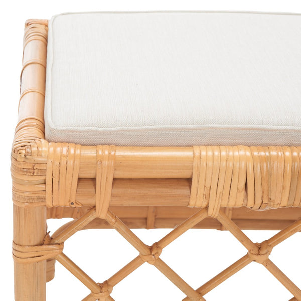 Safavieh Larroux Rattan Ottoman With Cushion - Stylish Footrest For Coastal, Boho & Transitional Decor SEA7044A