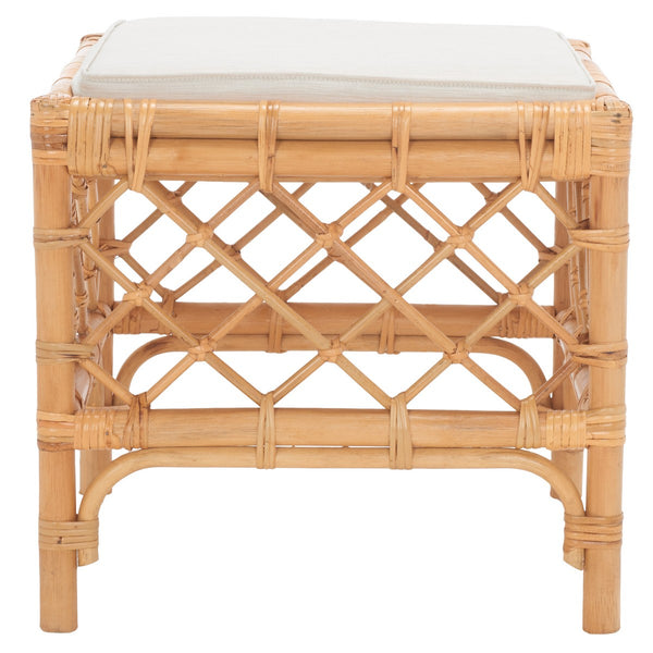 Safavieh Larroux Rattan Ottoman W/ Cushion XII23 Honey / White Rattan SEA7044A