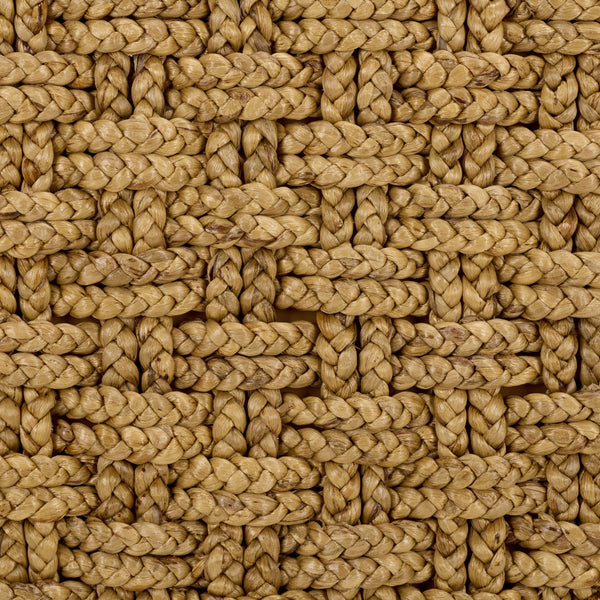 Trishan Woven Stool With Handwoven Water Hyacinth & Abaca On Mahogany Frame — Durable, Cozy Accent Seat
