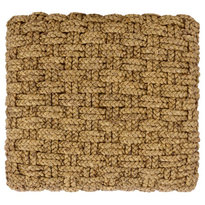 Trishan Woven Stool With Handwoven Water Hyacinth & Abaca On Mahogany Frame — Durable, Cozy Accent Seat