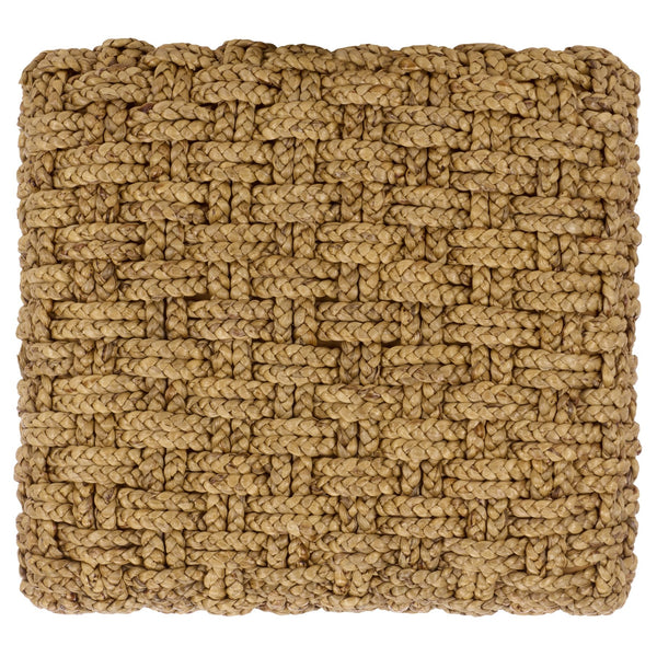 Trishan Woven Stool With Handwoven Water Hyacinth & Abaca On Mahogany Frame — Durable, Cozy Accent Seat
