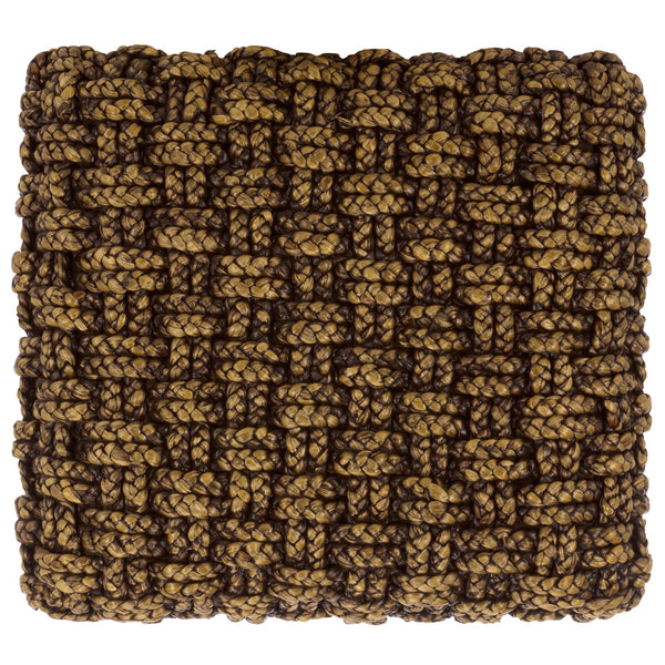 Trishan Woven Stool With Handwoven Water Hyacinth & Abaca On Mahogany Frame — Durable, Cozy Accent Seat