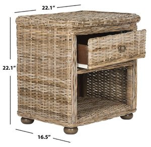 Safavieh Lagos Natural Grey Wicker Nightstand – Coastal Charm With Drawer & Open Shelf For Stylish Storage SEA8000A