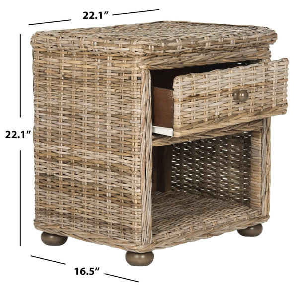 Safavieh Lagos Natural Grey Wicker Nightstand – Coastal Charm With Drawer & Open Shelf For Stylish Storage SEA8000A