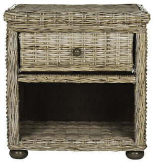 Safavieh Lagos Natural Grey Wicker Nightstand – Coastal Charm With Drawer & Open Shelf For Stylish Storage SEA8000A