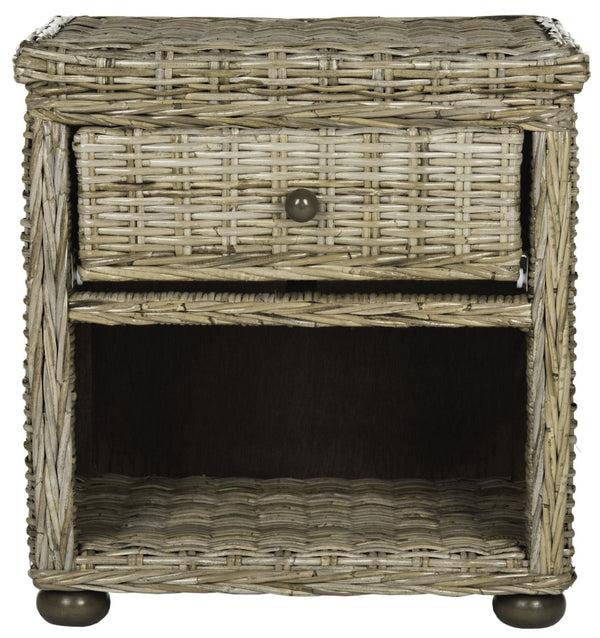 Safavieh Lagos Natural Grey Wicker Nightstand – Coastal Charm With Drawer & Open Shelf For Stylish Storage SEA8000A