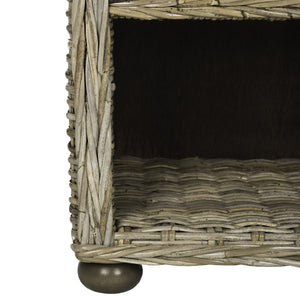Safavieh Lagos Natural Grey Wicker Nightstand – Coastal Charm With Drawer & Open Shelf For Stylish Storage SEA8000A
