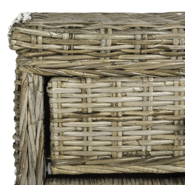 Safavieh Lagos Natural Grey Wicker Nightstand – Coastal Charm With Drawer & Open Shelf For Stylish Storage SEA8000A