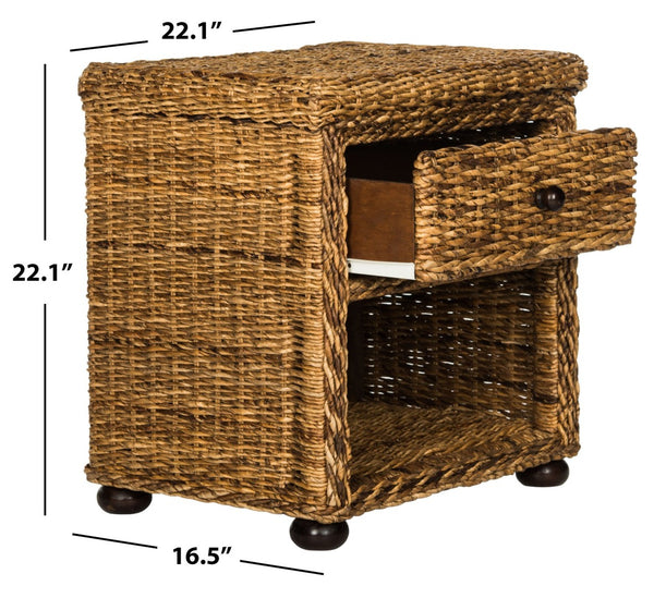 Safavieh Magi Natural Brown Wicker Nightstand With Drawer & Open Storage - Tropical Style For Bedroom Decor SEA8001A
