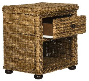 Safavieh Magi Natural Brown Wicker Nightstand With Drawer & Open Storage - Tropical Style For Bedroom Decor SEA8001A