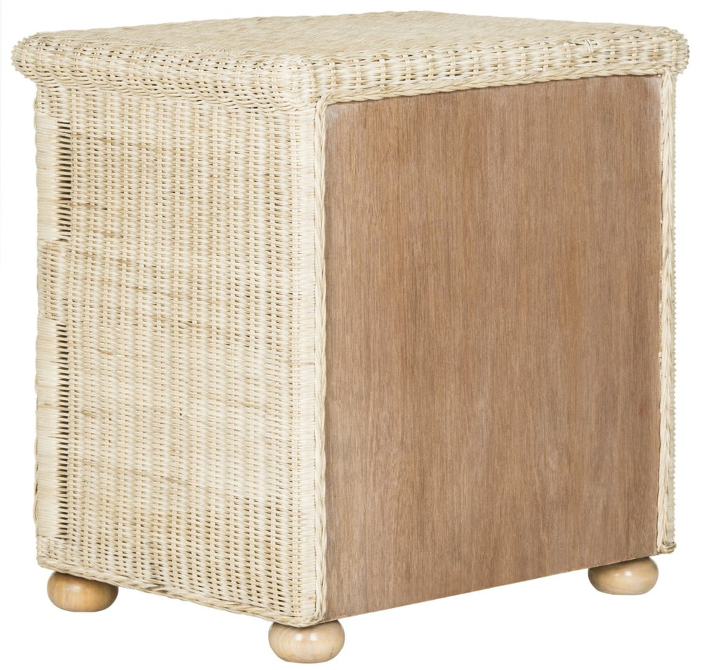 Safavieh Adira Handcrafted White-Wash Wicker Nightstand With Drawer & Open Storage For Coastal Elegance SEA8002A