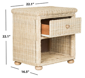 Safavieh Adira Handcrafted White-Wash Wicker Nightstand With Drawer & Open Storage For Coastal Elegance SEA8002A