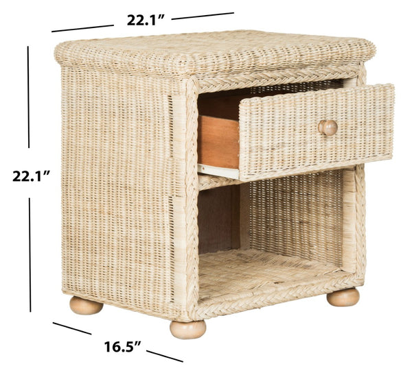 Safavieh Adira Handcrafted White-Wash Wicker Nightstand With Drawer & Open Storage For Coastal Elegance SEA8002A