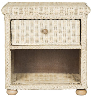 Safavieh Adira Handcrafted White-Wash Wicker Nightstand With Drawer & Open Storage For Coastal Elegance SEA8002A