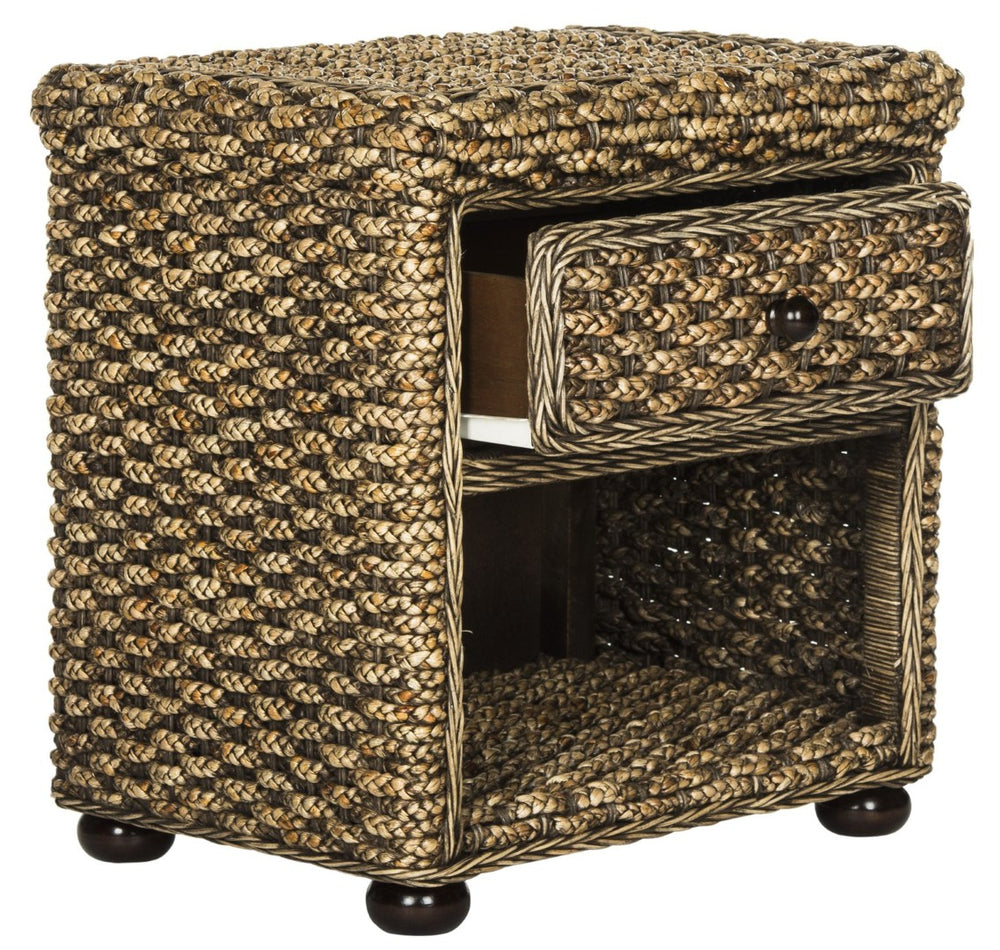 Safavieh Musa Braided Brown Wash Wicker Nightstand – Coastal-Inspired Design With Smart Storage Solutions SEA8003A