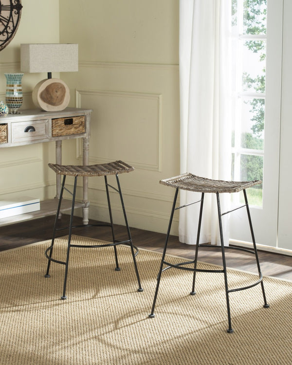 Safavieh ATARA Grey Barstools - Contemporary Design with Durable Woven Fabric for Stylish Seating Solutions SEA8006A-SET2