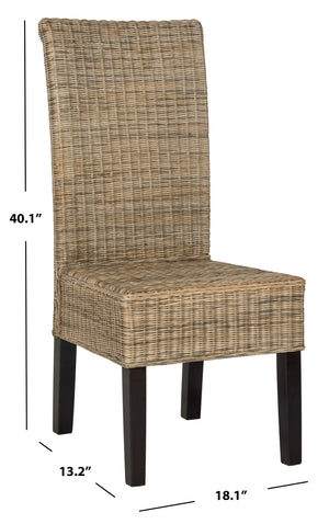 Safavieh ARJUN Wicker Dining Chairs – Artisan Crafted Comfort with Coastal Charm for Elegant Dining Spaces Grey SEA8013A-SET2