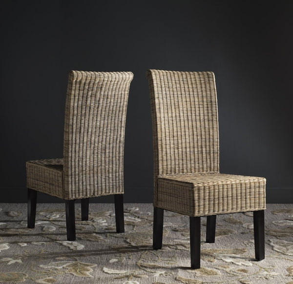 Safavieh ARJUN Wicker Dining Chairs – Artisan Crafted Comfort with Coastal Charm for Elegant Dining Spaces Grey SEA8013A-SET2